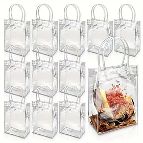 30pcs Clear PVC Gift Bags with Handles, Reusable Transparent Plastic Tote Bags for Party Favors, Weddings, Candy, Birthday, Holiday, Shopping and Gift Packagin