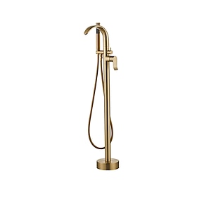 Rubinetto per Vasca - Contemporaneo Nichel spazzolato Montato a pavimento Valvola in Ceramica Bath Shower Mixer Taps