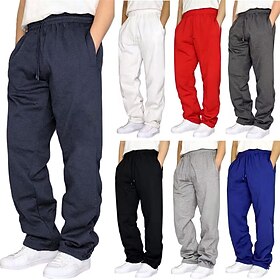 Men's Sweatpants Athletic Pants Trousers Straight Leg Sweatpants Drawstring Pocket Elastic Waist Plain Comfort Daily Sports Outdoor Fashion Casual White Light