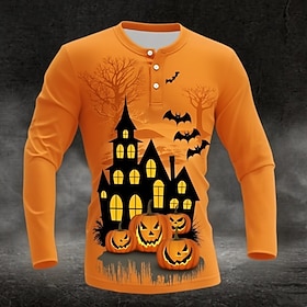 Men's Graphic Pumpkin Henley Shirt Long Sleeve Fashion Cute Daily Casual Going out Fall Winter Spring Fall 1# 2# 3# 4# Henley Henley T-Shirt