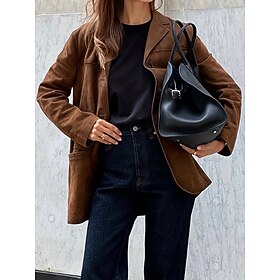 Women's Blazer Suede Jacket Comfortable Buttons Fashion Plain Work Daily Regular Turndown Regular Fit Long Sleeve Outerwear Brown Spring Fall