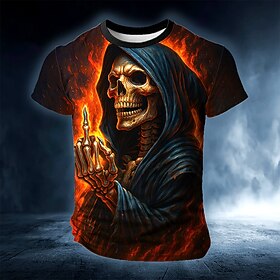 Halloween Men's Skull 3D T Shirt Short Sleeve T shirt 3D Print Crew Neck Shirt Exaggerated Designer Horror Party Street Casual Yellow Blue Orange Summer Spring