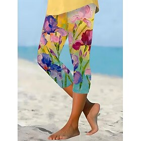 Women's Leggings Capri Pants High Elasticity Vacation Fashion Hawaiian Ankle-Length Mid Waist Floral Printing Thermal Warm Breathable Soft  Vacation Casual Dai