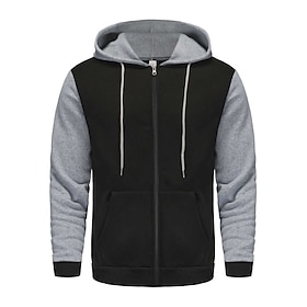 Men's Hoodie Full Zip Hoodie Fleece Hoodie Red Dark Green Light Grey Dark Gray Coffee Hooded Plain Patchwork Color Block Sports Outdoor Casual Daily Streetwea