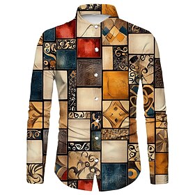 Retro Vintage 1970s Shirt Plus Size Disco Geometic Psychedelic Fancy Dress Men's Halloween Carnival Music Festival Pride Parade Retro Theme Party Adults' Shirt