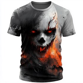 Halloween Men's Skull 3D T Shirt Short Sleeve T shirt 3D Print Crew Neck Shirt Exaggerated Designer Horror Casual Daily Club Blue Black Red Summer Spring All S