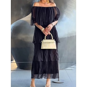 Women's Midi Dress Cocktail Dress Wedding Guest Dress Chiffon Chiffon Dress Elegant Fashion Modern Outdoor Vacation Regular Fit Plain Half Sleeve Off Shoulder