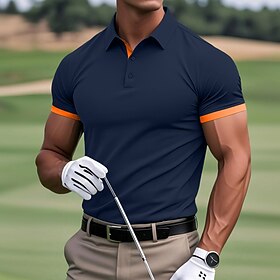 Men's Polo Golf Shirt Casual Sports Classic Short Sleeve Basic Solid Color Plain Button Front Summer Spring All Seasons Regular Fit Wine White Black Blue Yello
