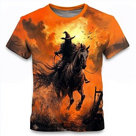 Halloween Men's Optical Illusion Pumpkin 3D T Shirt Short Sleeve T shirt 3D Print Crew Neck Shirt Exaggerated Designer Horror Party Street Casual Orange 3 Oran