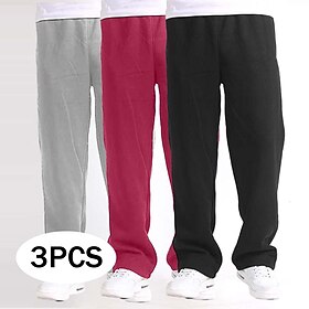 Men's Sweatpants Fleece Pants Joggers Trousers Straight Leg Sweatpants Elastic Waist Straight Leg Multi-pack Solid Color Warm Breathable Full Length Sports Out