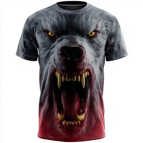 Halloween Men's Animal Optical Illusion 3D T Shirt Short Sleeve T shirt 3D Print Crew Neck Shirt Exaggerated Designer Horror Party Street Casual White Red Gray