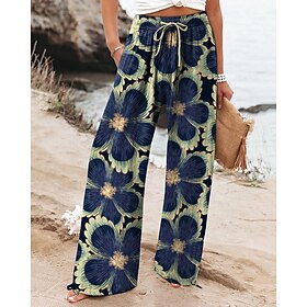 Women's Wide Leg Pants Trousers Palazzo Pants Fashion Streetwear Full Length High Waist Flower Drawstring Elastic Waist Print Breathability Comfortable Street