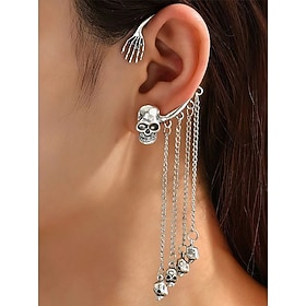 Ensemble de boucles d'oreilles pendantes squelette Halloween pour femme – Boucles d'oreilles gothiques punk avec chaînes pendantes pour soirée costumée et cosp