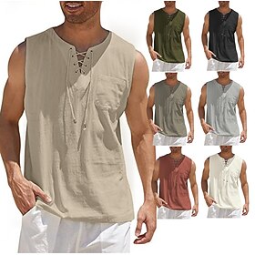 Medieval Renaissance 17th Century Blouse / Shirt Pirate Knight Ritter Viking Drawstring Fancy Dress Men's Pirate Halloween Masquerade Casual Daily LARP Ren Fai