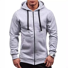 Men's Hoodie Full Zip Hoodie Black Red Navy Blue Light Grey Dark Gray Hooded Plain Sports Outdoor Casual Daily Streetwear Cool Sportswear Spring Fall Clothi