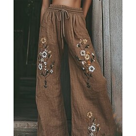 Women's Wide Leg Pants Trousers Palazzo Pants Fashion Streetwear Full Length High Waist Flower Drawstring Elastic Waist Print Breathability Comfortable Street