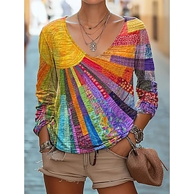 Women's Blouse Print Tie Dye Flower Bohemia Daily Long Sleeve V Neck Regular Tops Daily Holiday Blue Pink Purple Fuchsia Apricot Summer Spring Fall