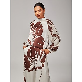 Damen Weiblich Durchgeknöpft Hemd Freizeithemd Blumenmuster Lässig Ein Hauch Braun Langarm Elegant Bohemien Urlaub…: retailer-supplied image