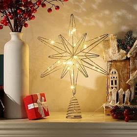 Étoile de Noël pour le sommet de l'arbre 20 lumières LED ornement étoile scintillant pour les arbres de fête cadre en fil métallique avec finition pailletée ba