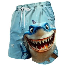 Men's Shark Novelty Sea Creatures Swim Trunks Swim Shorts Board Shorts Mid Waist Funny Outdoor Vacation Dailywear Side Pockets Mesh Lining Elastic Drawstring W