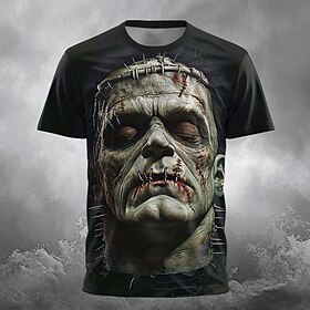 Halloween Men's Zombies 3D T Shirt Short Sleeve T shirt 3D Print Crew Neck Shirt Exaggerated Designer Horror Party Street Holiday Black 1 Black 3 Black 2 Summe
