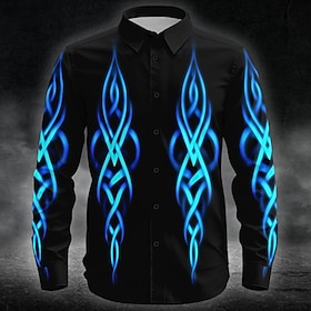 Halloween Men's Tribal Neon Glow Costumes Shirt Button Up Shirt Long Sleeve Dark Punk Gothic Style Outdoor Holiday Summer Spring Turndown 3D Print Collared Shi
