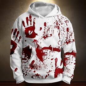 Halloween Men's Blood Splatter Blood stains Hoodies Sweatshirt Punk Exaggerated Gothic Casual Long Sleeve Crew Neck Hooded Club Streetwear White 1 White White