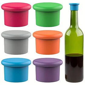 6-Pack Reusable Silicone Wine Stoppers – Glass Corks for Wine, Beer Champagne Bottles to Preserve Freshness