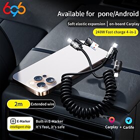 240W Display Super Fast Charging Cable Spring Data Cord For iPhone Huawei Xiaomi Samsung 4 in 1 Type C to Type C Charging Cable