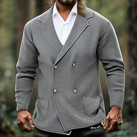Men's Cardigan Sweater Cropped  Sweater Knit Sweater Cardigan Jacket Ribbed Cropped Knitted Knit Regular Tops Pocket Solid / Plain Color Shirt Collar Fashion C