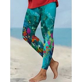 Women's Pants Trousers Leggings Streetwear Casual Full Length High Waist Floral Elastic Waist Print Breathability Comfortable Stretchy Vacation Street Daily We