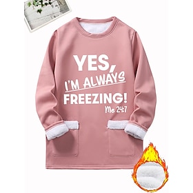 Women's Pullover Fleece Lined Sweatshirt Pullover Pocket Print Graphic Letter Warm Fashion Casual Long Sleeve Crew Neck Round Neck Long Tops Street Dailywear B