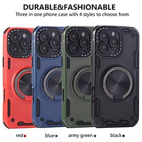 Phone Case For iPhone 17 Pro Max 17 Air 16 Pro Max Plus 15 Pro Max 14 Pro Max 13 Pro Max Back Cover Support Wireless Charging Kickstand Shockproof Armor TPU PC
