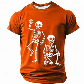 Halloween Men's Skull T Shirt Short Sleeve T shirt 3D Print Crew Neck Shirt Exaggerated Designer Horror Party Street Holiday Black Red Blue Summer Spring All S