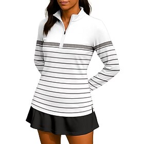 Women's Geometric Stripes Shirt Sport Shirt Golf Polo Shirt Tennis Shirt Long Sleeve Zipper Floral UPF50 UV Resistant High Elasticity Moisture Wicking Breathab