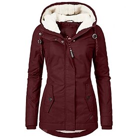 Women's Fleece Jacket Casual Jacket Warm Comfortable Fur Trim Zipper Pocket Fashion Outdoor Plain Going out Weekend Zipper Regular Hooded Regular Fit Long Slee