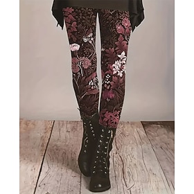 Women's Pants Trousers Leggings Cozy Leggings Streetwear Casual Full Length High Waist Floral Elastic Waist Print Breathability Comfortable Stretchy Vacation S