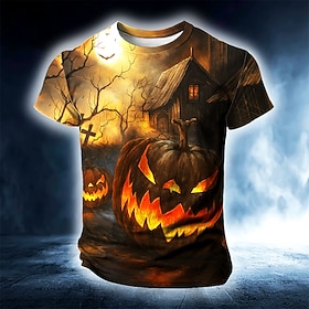 Halloween Men's Pumpkin 3D T Shirt Short Sleeve T shirt 3D Print Crew Neck Shirt Exaggerated Designer Horror Party Street Holiday Black Summer Spring All Seaso
