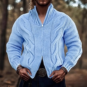 Men's Cardigan Sweater Cropped  Sweater Zip Sweater Knit Sweater Ribbed Knit Regular Tops Zip Up Plain Stand Collar Fashion Classic Vacation Daily Wear Clothin