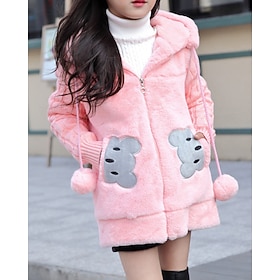 Kids Girls' Fleece Jacket Winter Coat Solid Color Streetwear Zipper Pocket Outdoor Coat Outerwear 4-12 Years Winter Pink Khaki