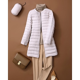 Women's Down Jacket Coat Warm Comfortable Zipper Pocket Fashion Plain Daily Wear Going out Casual Daily Weekend Zipper Long Crewneck Regular Fit Long Sleeve Ou