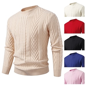 Men's Sweater Pullover Sweater Jumper Ribbed Knit Regular Tops Knitted Slim Fit Plain Crew Neck Knitwear Contemporary Casual Daily Wear Clothing Apparel Fall P