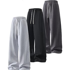 Multi Packs 3pcs Men's BlackNavy BlueLight Grey Sweatpants Trousers Lightweight Straight Leg Sweatpants Drawstring Elastic Waist Plain Vacation Daily Wear Span