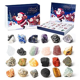 Christmas Gemstone Advent Calendar 2025, Rock Collection Advent Calendar for Kids with 24 Natural Gemstones to Open Each Day, Christmas Countdown Calendar for
