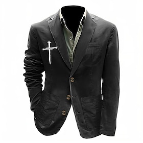 Men's Print Cross Blazer Cotton Suit Jacket Suits Coat Casual Outdoor Dailywear Multiple Pockets Three Button Stripe Lined Suit Jacket Fall Winter Notch lapel