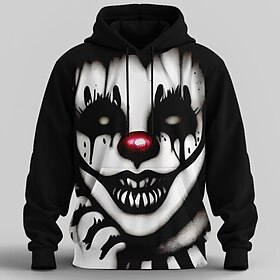 Halloween Men's Joker 3D Hoodie Sweatshirt Punk Exaggerated Gothic Casual Long Sleeve Crew Neck Hooded Streetwear Club Blue Orange Green Gray Drawstring Fall W