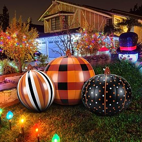 Halloween PVC Inflatable Decorated Ball Reusable Glow Pumpkin Decorations Blow up Led Yard Pumpkins for Outdoor Halloween Party Yard Garden Lawn Holiday Decora