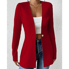 Women's Blazer Comfortable Buttons Fashion Plain Going out Weekend Single Breasted Regular V Neck Regular Fit Long Sleeve Outerwear Black White Wine Fall