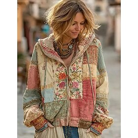 Women's 3D Print Vintage Boho Hoodie Patchwork Hoodie Sweatshirt Floral Zip Up s Floral Punk Active Vintage Long Sleeve Hooded Regular Tops Home Dailywear Casu