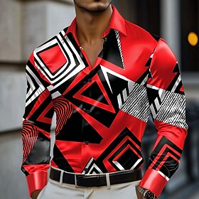 Men's Geometric Color Block Grid / Plaid Shirt Satin Shirt Dress Shirt Long Sleeve Fashion Casual Vacation Dailywear Summer Spring Fall Turndown 3D Print Butto
